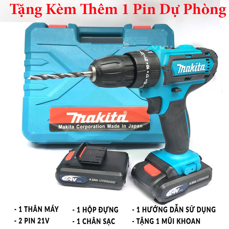 Máy khoan makita 24v có búa lõi đồng 2 pin -tặng bộ phụ kiện - bắt vít khoan sắt khoan tường khoan gỗ - hàng malaysia- bảo hành 12 tháng- 1 đổi 1- sale giảm giá sốc- mã sp 6313- mẫu 2020