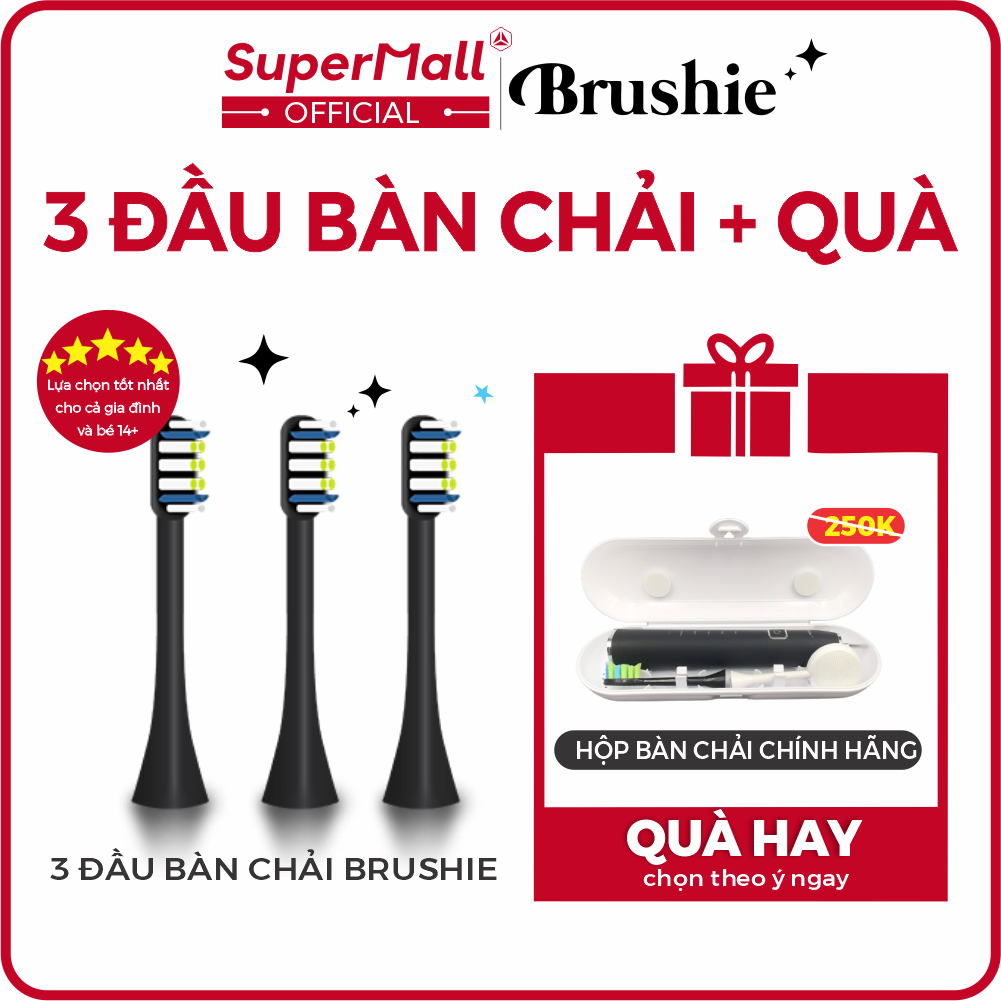 COMBO 3 Đầu bàn chải đánh răng điện 3 trong 1 Brushie - Đánh răng, chăm sóc nướu, đánh răng, mịn màng, dễ chịu, không gây dâu nướu