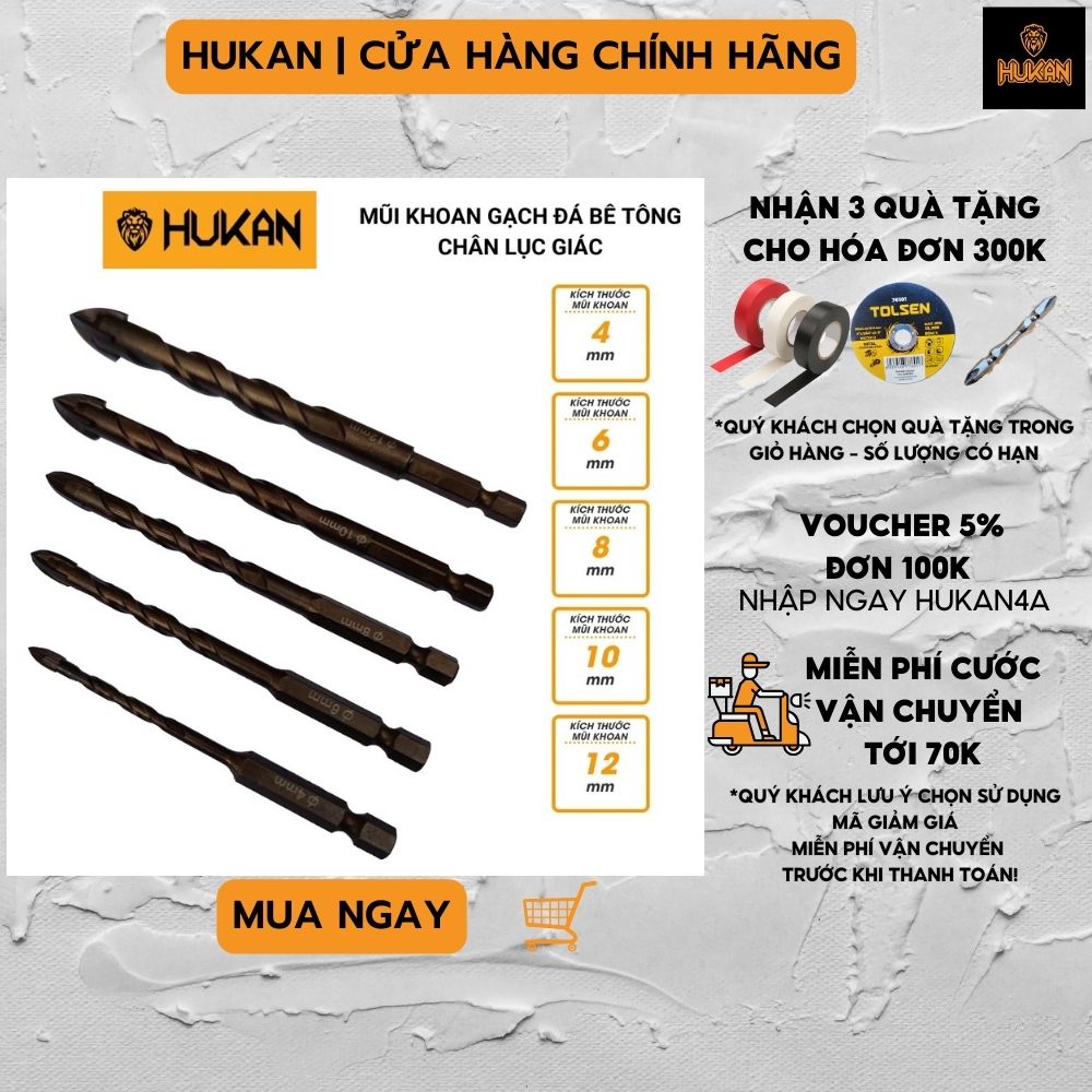 Combo 4 mũi khoan đa năng chân lục giác hukan 4ly, 6ly, 8ly,10ly