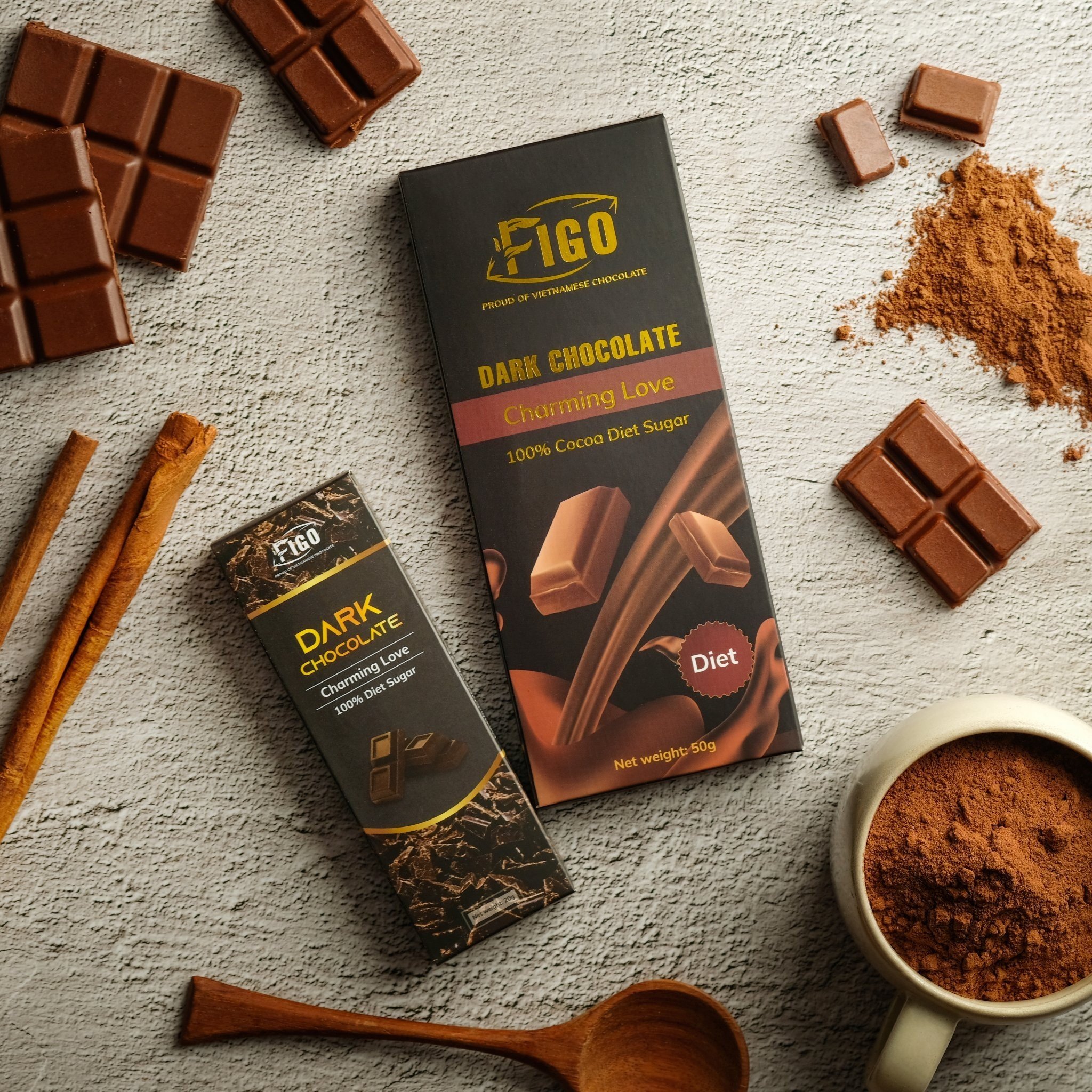 Bar 20g Dark Chocolate 100% có đường ăn kiêng 20g DIET SUGAR FIGO