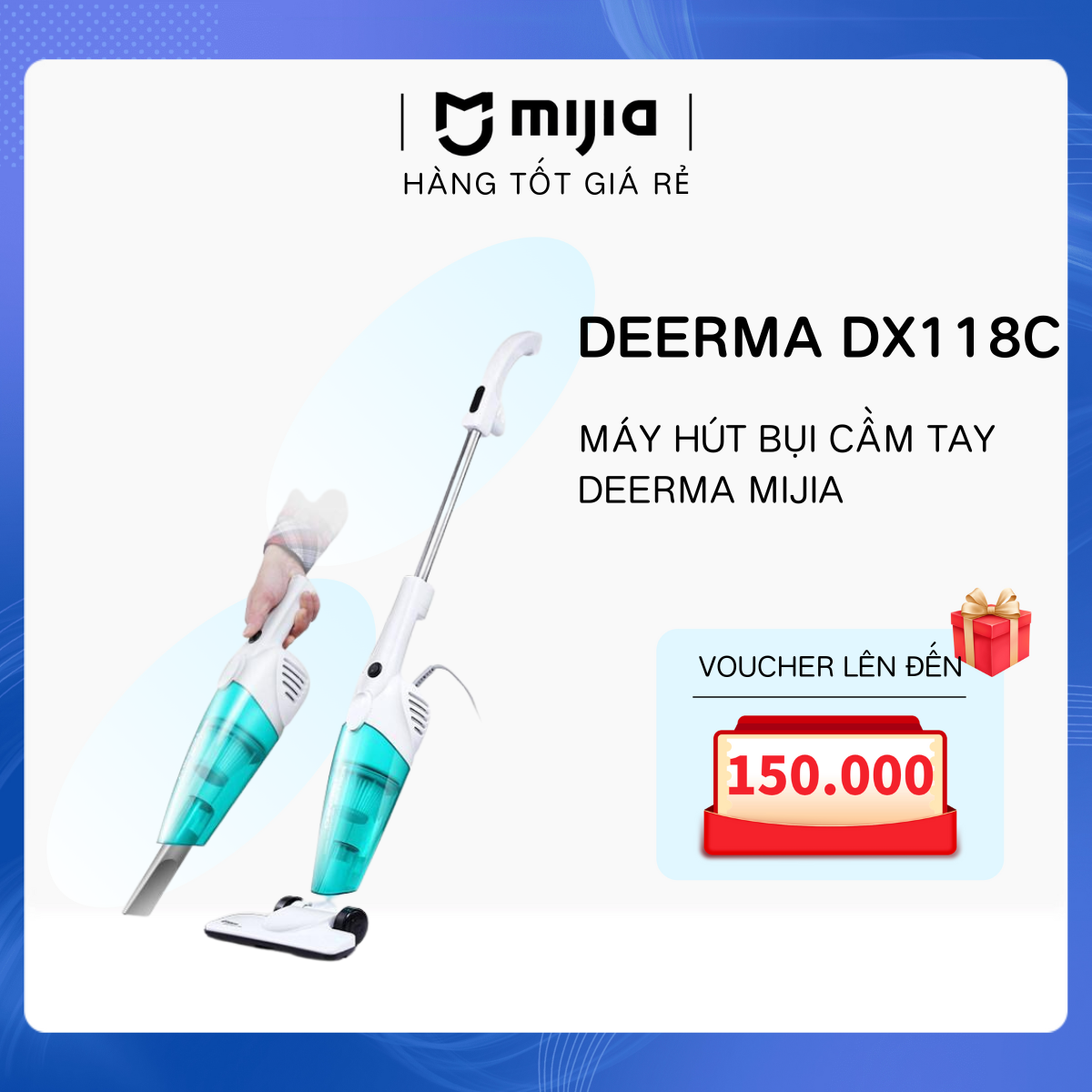 Deerma Máy hút bụi cầm tay Deerma DX118C công suất 600W Siêu Hút 1.2L - Máy hút bụi Deerma