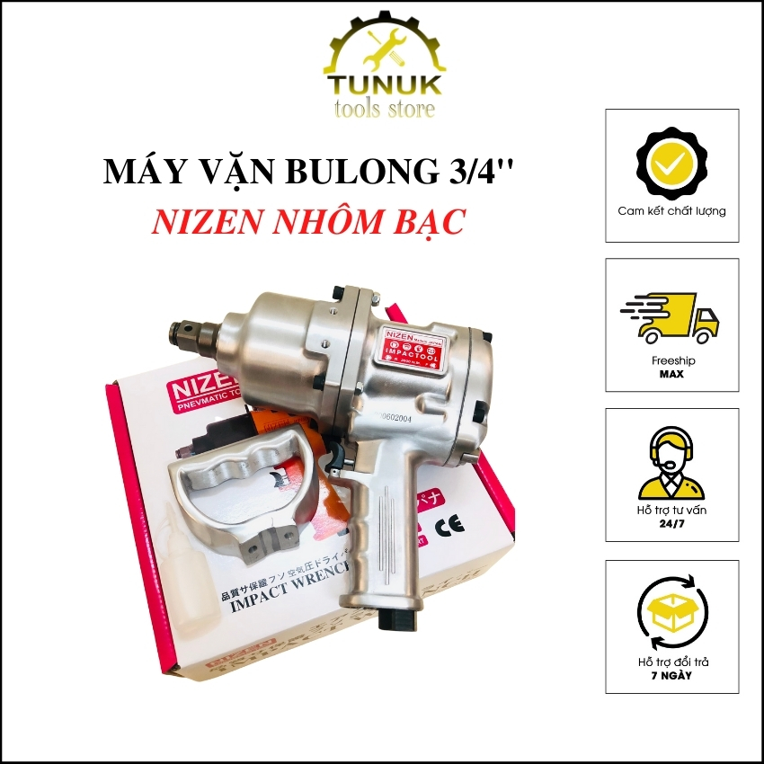 Máy vặn bulong Nizen TUNUK, thảo mở ốc chân 3/4 bằng khí nén, công nghệ nhật