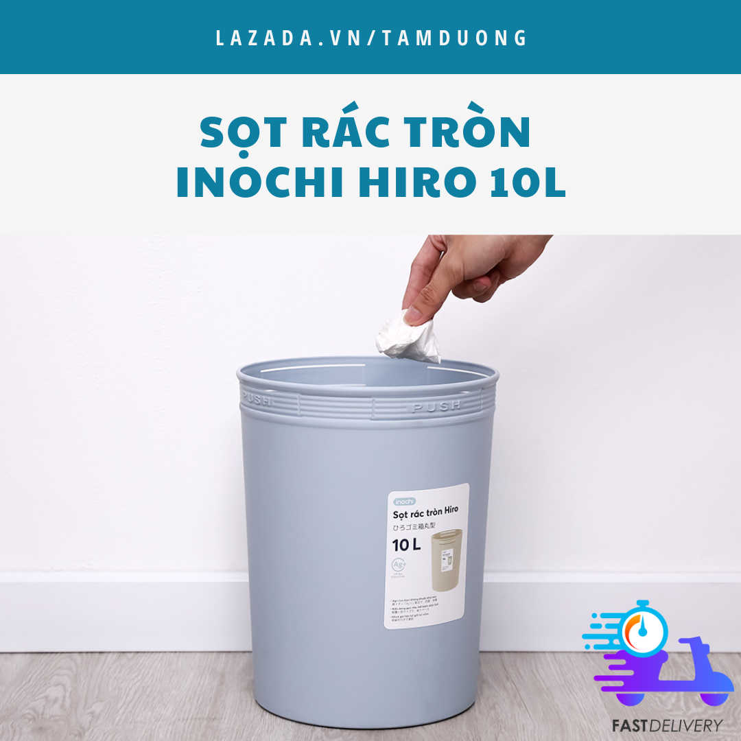 Sọt rác tròn Inochi 10L (công nghệ ion Ag+ giúp kháng khuẩn khử mùi, giảm mùi khi sử dụng) [HCM-Giao hoả tốc 2h]