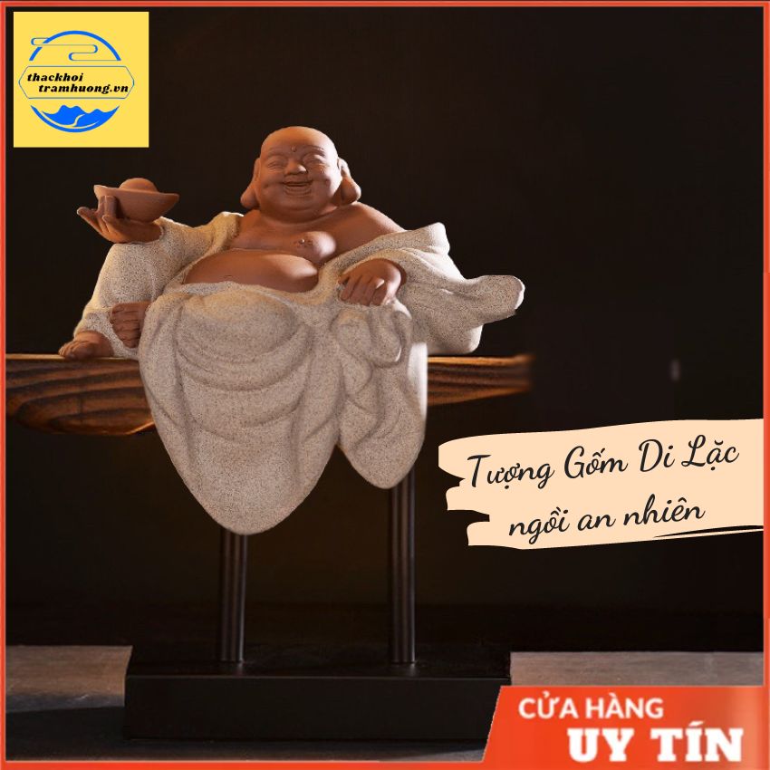 Tượng phật Di Lặc ngồi an nhiên, tượng phật trang trí, tượng gốm trang trí hình phật Di Lặc