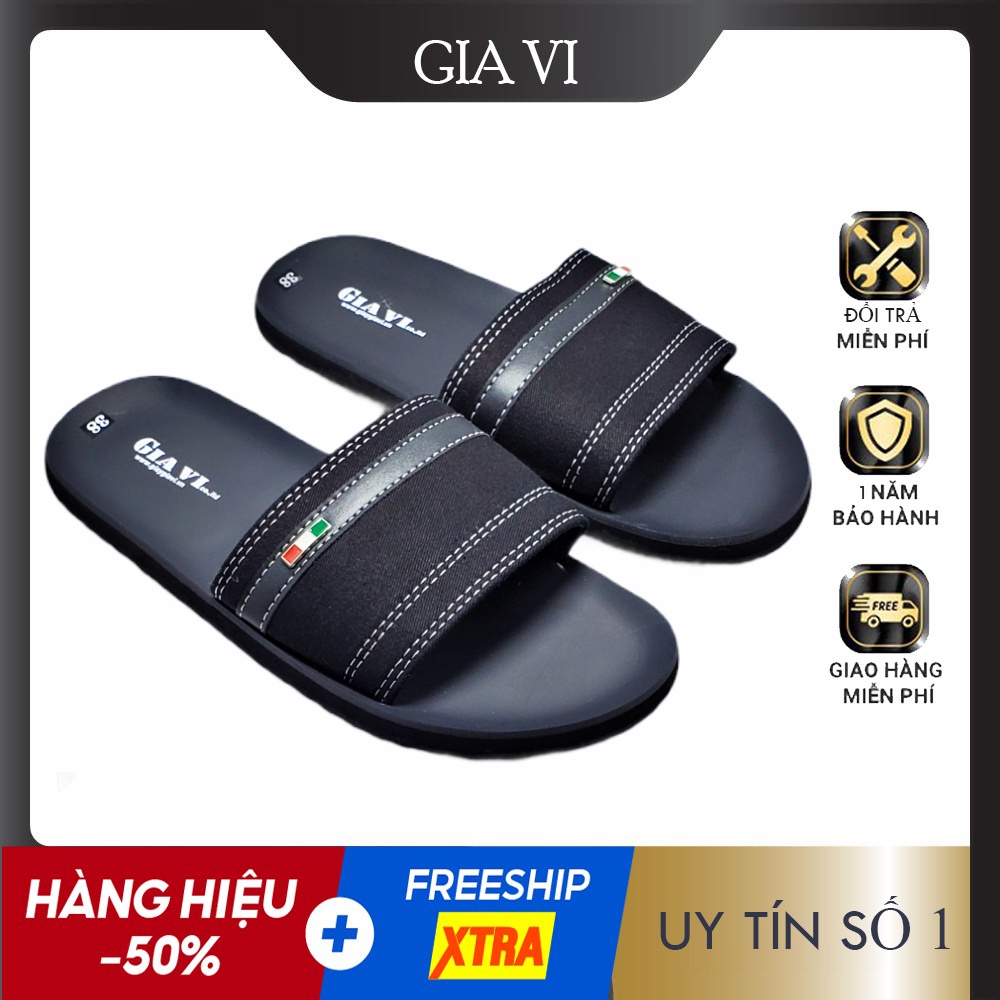 Dép quai ngang nam màu đen kiểu dáng basic gia vi - dn01