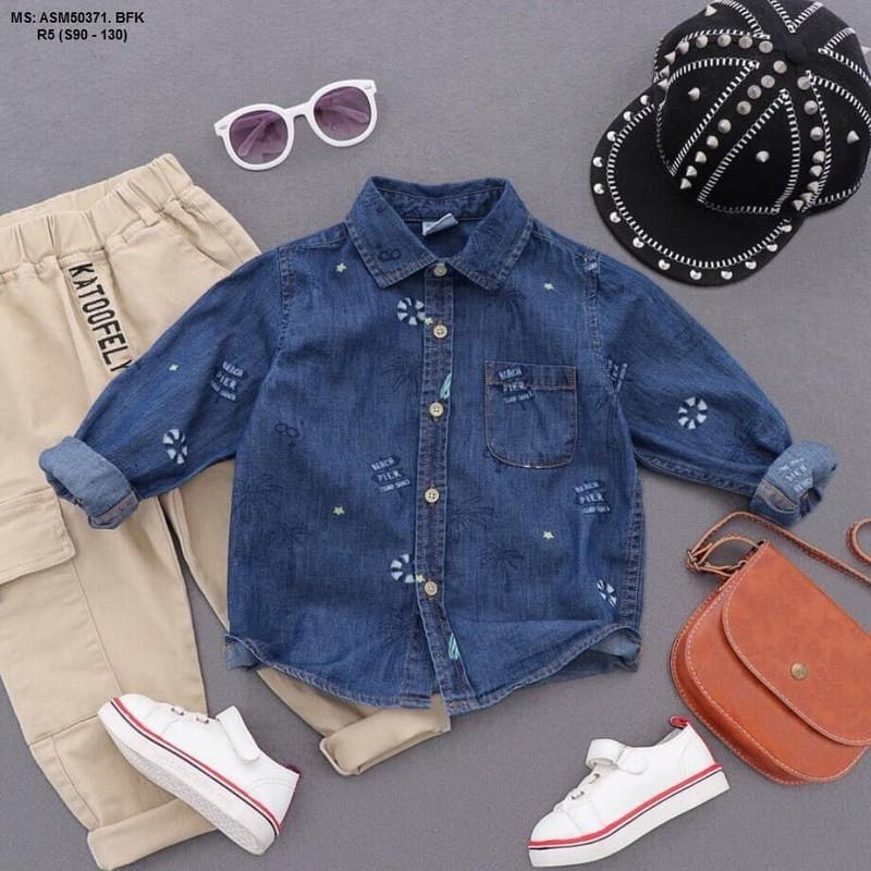 [HCM]Áo sơ mi cotton mềm mịn in họa tiết xinh cho bé trai bé gái 8-42Kg - Hàng VNXK