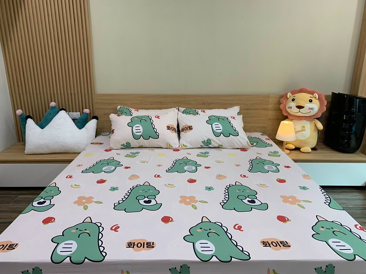 Ga giường Khủng Long Hàn Mập poly cotton bo chun drap giường m2/m6/m8/2m2 ga giường -chất liệu cotton poly MD.Decor - Bedding phòng ngủ vintage màu sắc dễ thương m4 m6 m8-Rosea Crystal-Mall