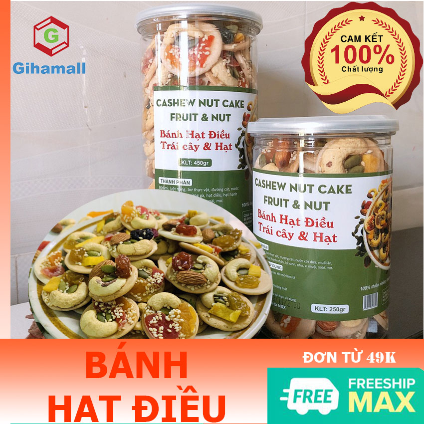 [HCM]Bánh Đồng Tiền Hạt Điều Mix Hạnh Nhân bí xanh nho xí muội xoài mơ Gihamall   Hộp 250g