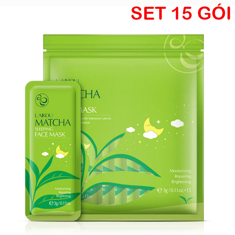 [HCM]Mặt nạ ngủ Matcha Laikou trà xanh (Set 15 gói)- Dưỡng ẩm ngăn ngừa lão hóa da và loại bỏ những vết thâm đen vết sẹo và mụn trứng cá da mặt nạ dưỡng trắng da