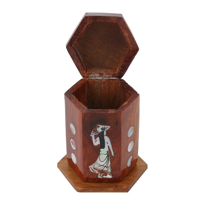 [HCM]Hộp Ống Tăm Gỗ Hương  Khảm Xà cừ  ( ỐC BIỂN )