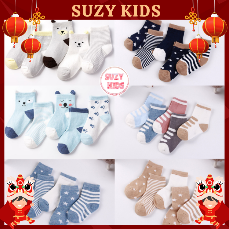 Set 5 Đôi Tất, Vớ Cho Bé Trai Từ 1 Tháng Đến 8 Tuổi Cực Đẹp, Chất Vải Mềm Mịn Êm Chân, Hoạ Tiết Đáng Yêu.