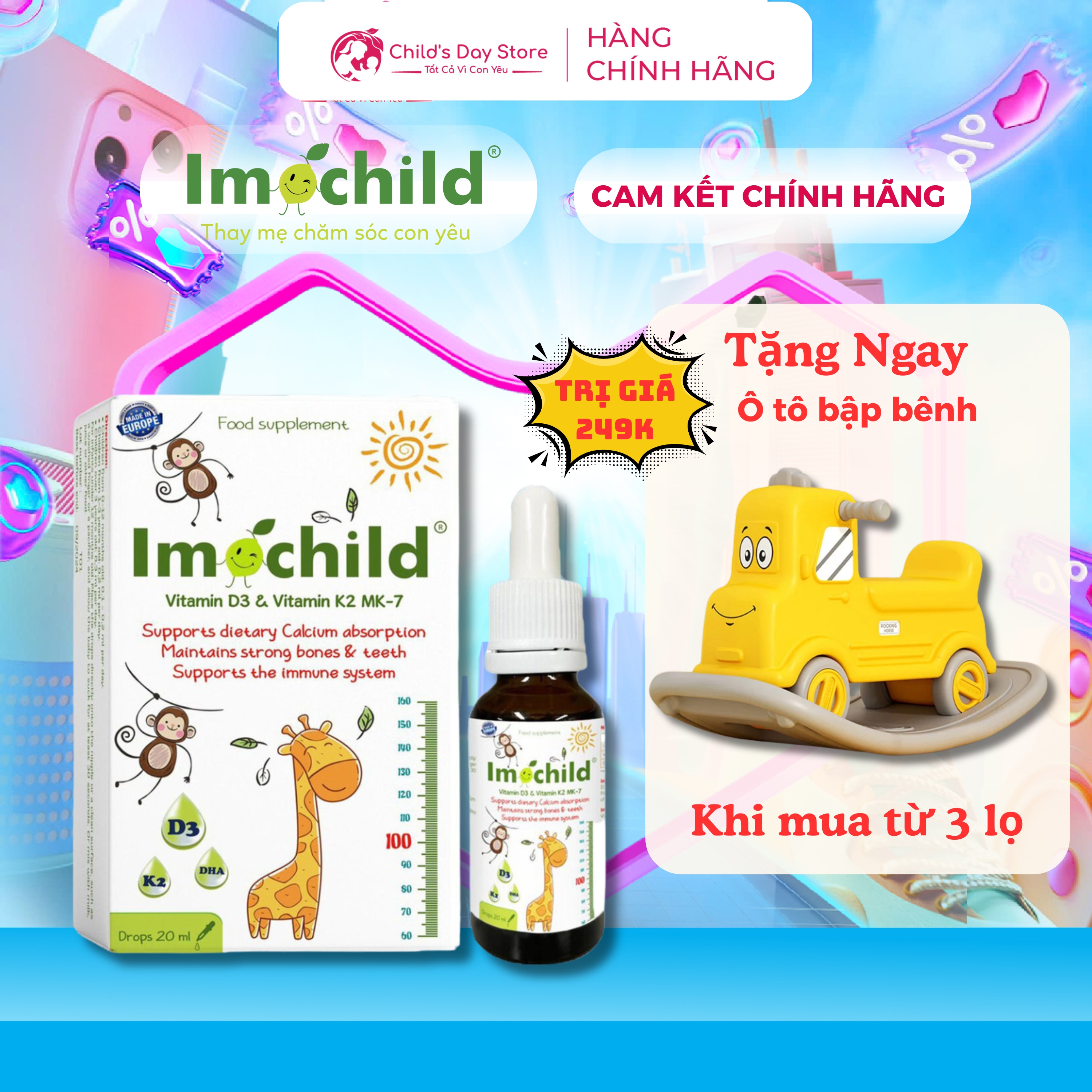  Siro Vitamin D3K2 Imochild 20ml | Công Thức Hấp Thụ Tốt – Giúp Bé Cao Lớn Xương Răng Khỏe Mạnh 