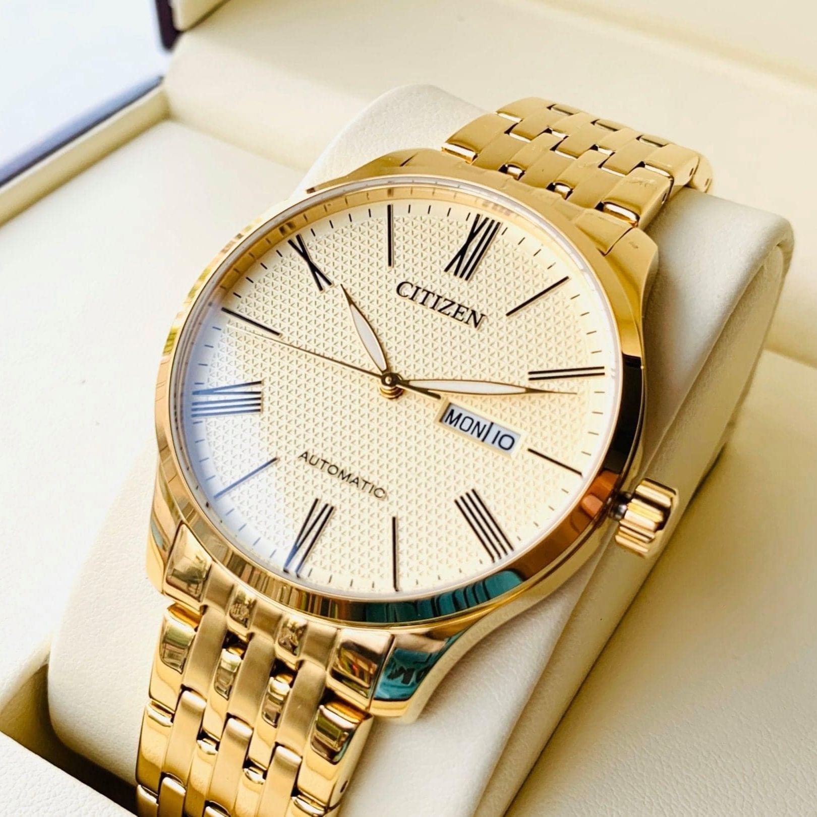 Đồng hồ nam citizen cơ tự động, dây thép không gỉ, kính cứng, size 40mm nh8352-53p