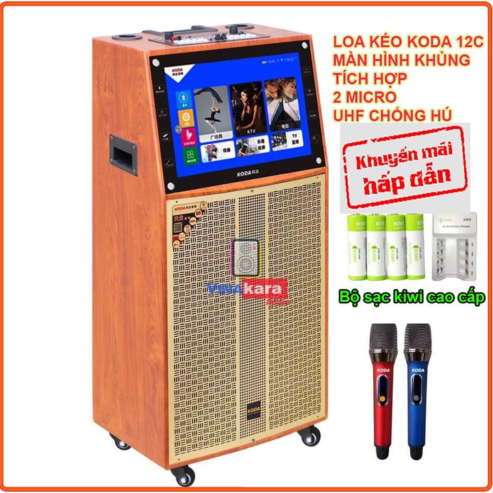 Loa Kéo Koda KD10C 25 tấc gỗ 2 micro UHF chống hú màn hình cảm ứng rõ nét chất lượng