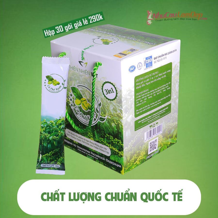 Cà phê xanh giảm cân kháng mỡ hộp 30 gói có tem điện tử holaskin