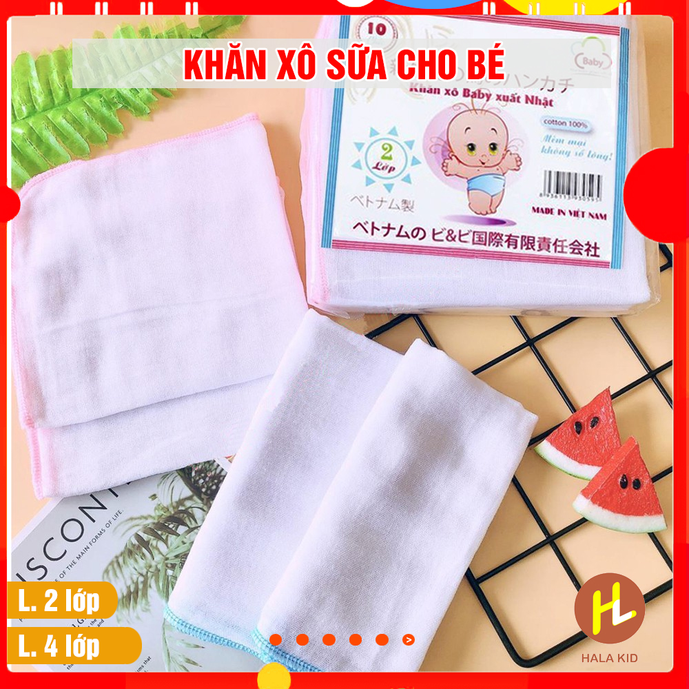 Gói 10 chiếc Khăn xô sữa trắng đa năng nhiều lớp cho bé - Khăn sữa - Hala Kid