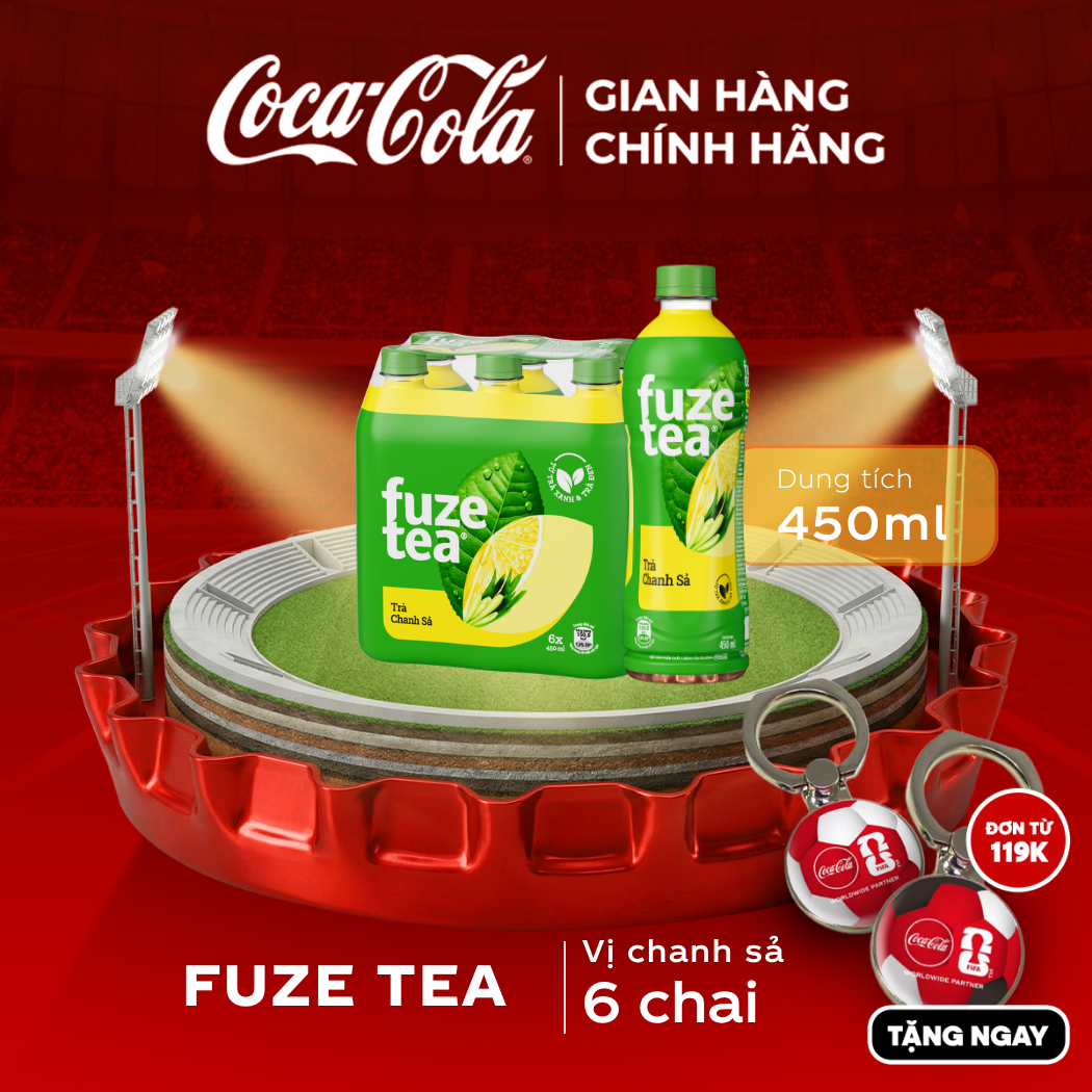 [SIÊU SALE ] Lốc 6 Chai Trà Fuze Tea Chanh Với Sả Chai 450ml/Chai Sale 25.05 Coca-Cola Chính Hãng_LD