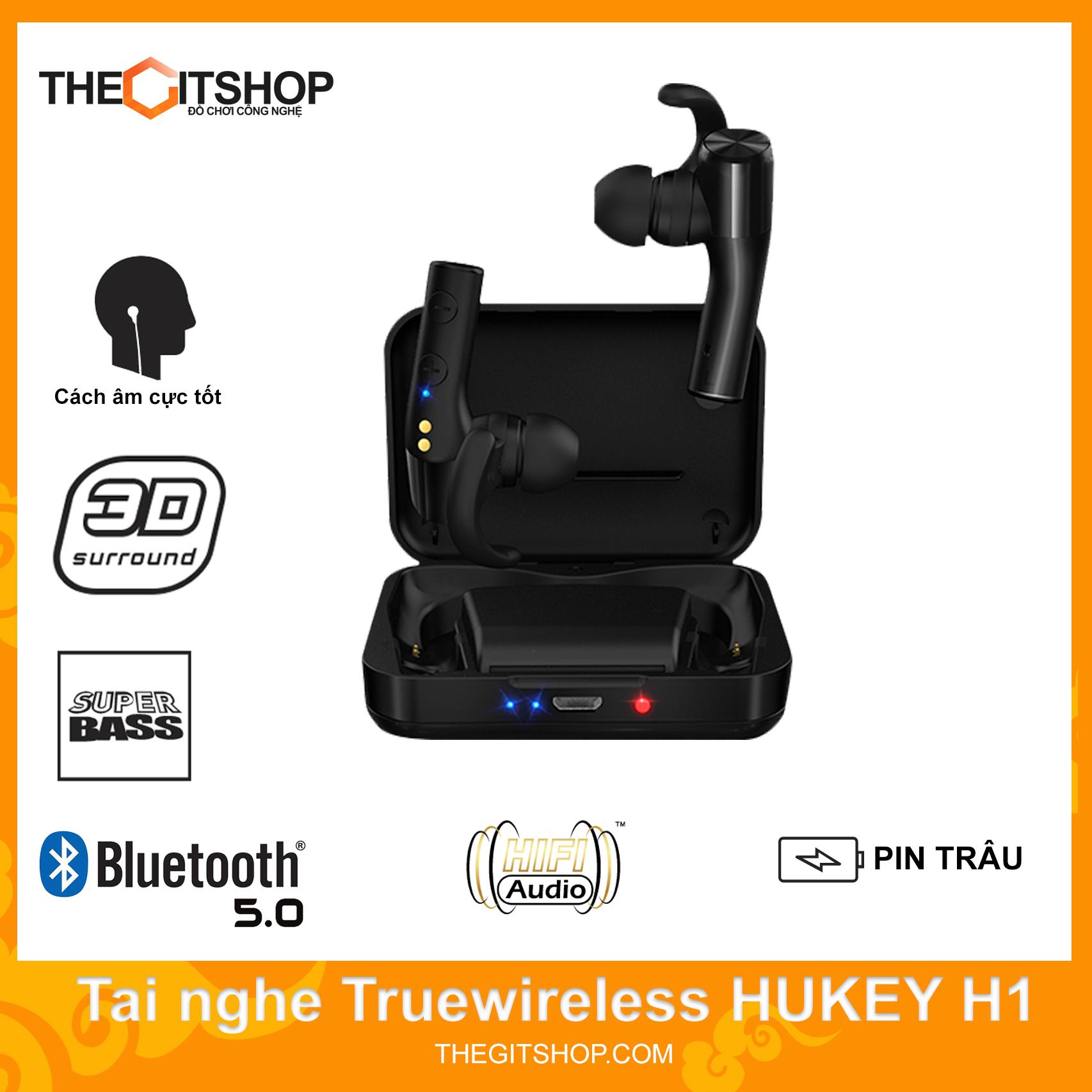Tai nghe bluetooth true wireless hukey h1 không dây hoàn toàn - âm thanh cực hay - bass mạnh - đạp chết pamu slide, scroll, funcl ai, sabbat e12, apple airpod, sabbat e12