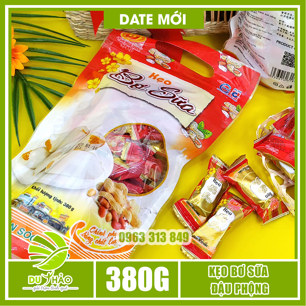 Kẹo bơ sữa đậu phộng Tân Huê Viên, dẹo dồi lạc miền tây 380g, kẹo đãi Tết