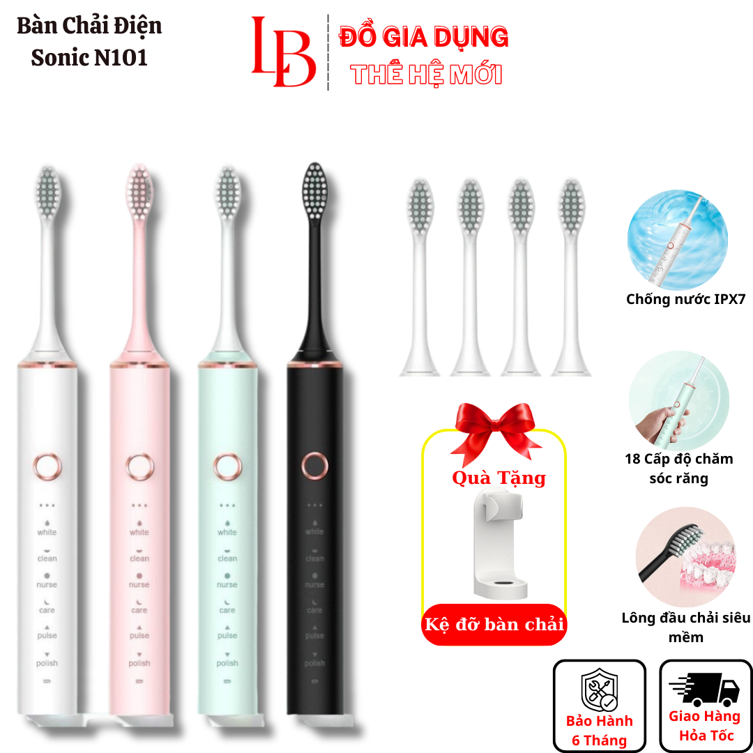 Bàn chải điện Sonic N101, bàn chải đánh răng 6 chê độ 18 cấp độ rung bản 2024 Đồ Gia Dụng Thế Hệ Mới
