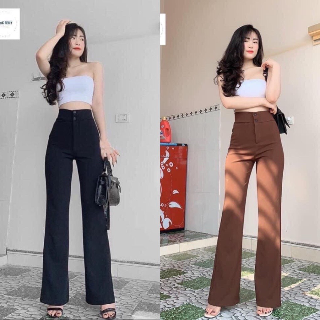 Quần tây nữ ống loe cạp cao 2 cúc vải tuyết mưa cao cấp