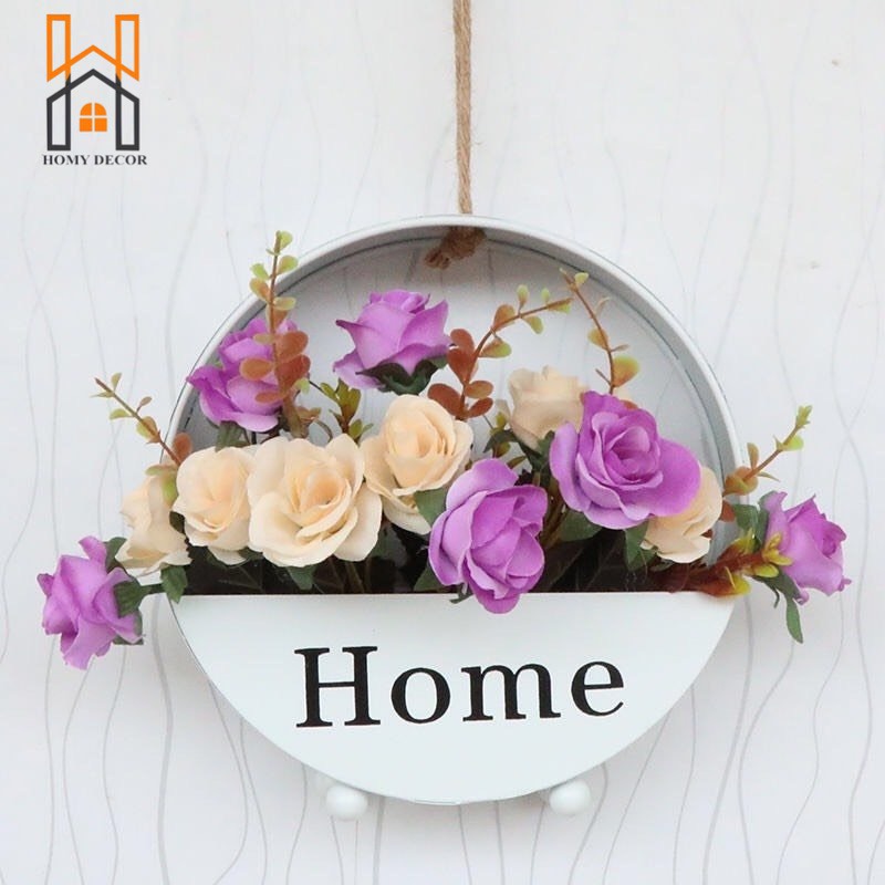 Lẵng hoa, giỏ cắm hoa lụa treo tường trang trí, decor theo phong cách Châu âu hiện đại, giỏ hoa cắm sẵn