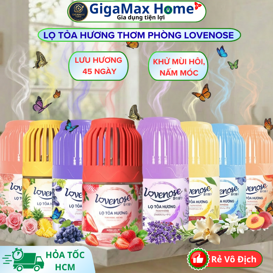 Lọ tỏa hương Lovenose khử mùi 180ml, thơm phòng thế hệ mới lưu hương thơm đến 45 ngày