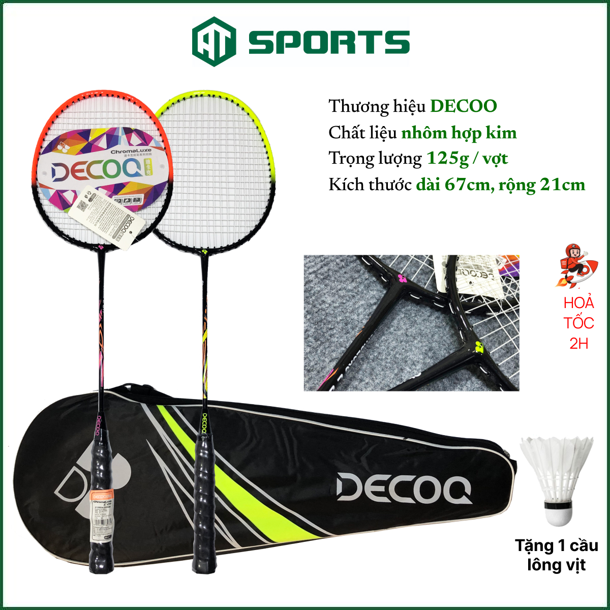 Bộ vợt cầu lông chính hãng decoo 11, cặp vợt cầu lông tốt nhẹ dây căng trợ lực