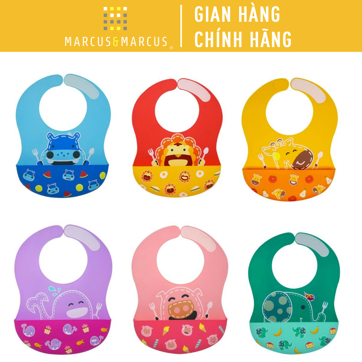 Yếm silicon ăn dặm cổ dán marcus & marcus, cho bé từ 6 tháng