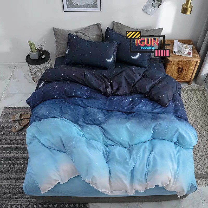 Bộ chăn ga gối cotton poly set 4 món nhập khẩu trời galaxy đổi màu xanh, chất lượng đảm bảo an toàn cho người sử dụng, cam kết sản phẩm đúng mô tả