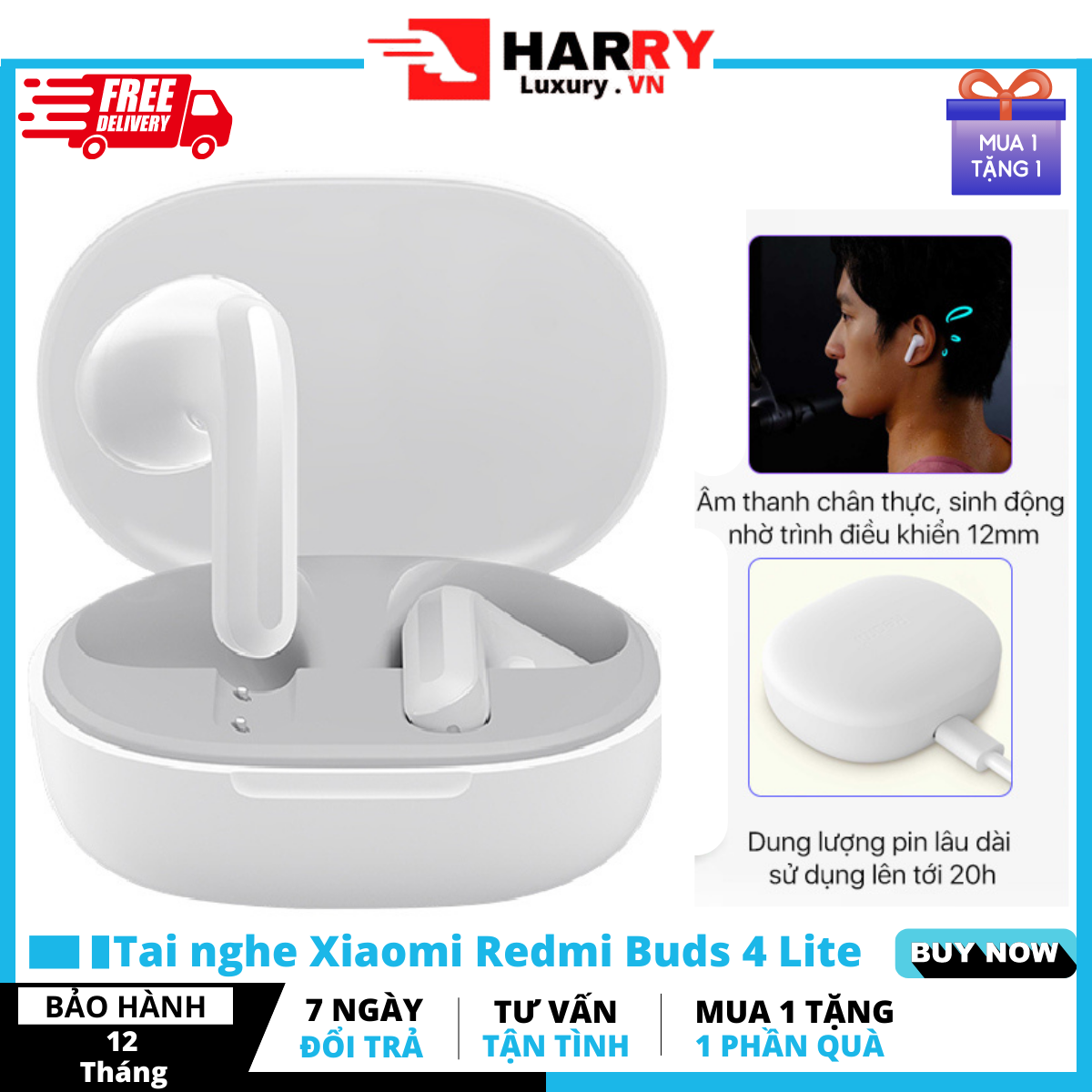 Tai Nghe Không Dây Redmi Buds 4 Lite Kết Nối Bluetooth 5.3 Tai Nghe Nhét Tai  Lọc Tiếng Ồn Pin Dài Nhỏ Gọn Nhiều Màu Sắc dành cho  Redmi xiaomi và các dòng điện thoại khác