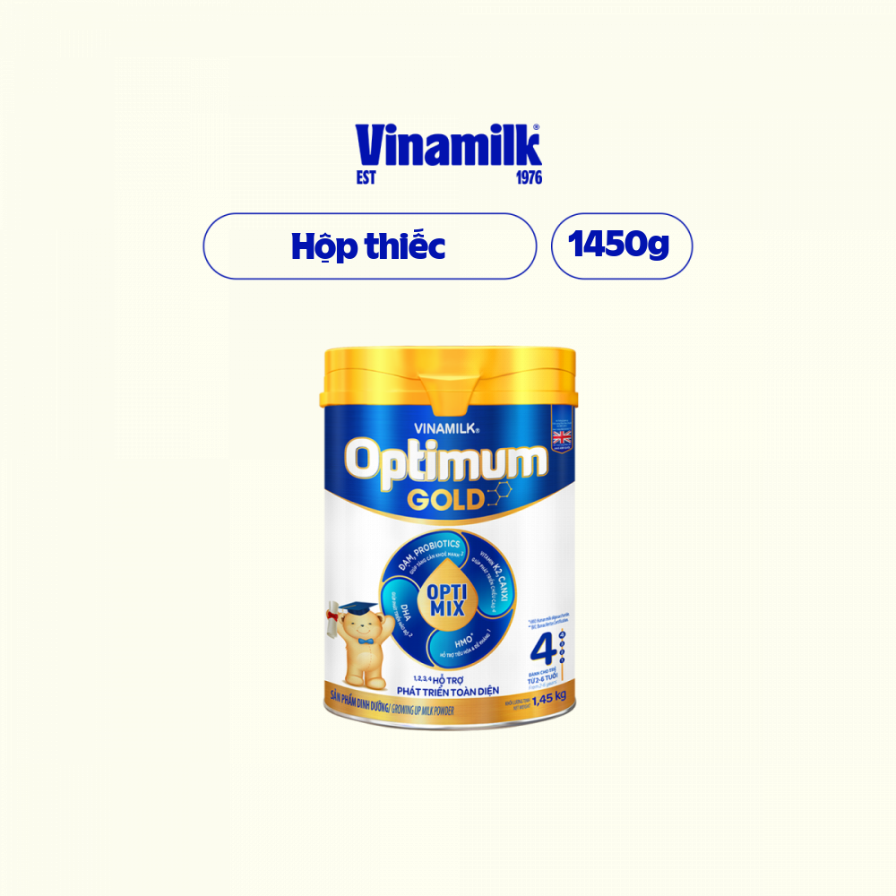 Sữa bột Vinamilk Optimum Gold 4 Hộp thiếc 1450g Sữa công thức quốc tế phát triển toàn diện