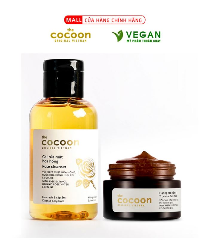 Combo Gel rửa mặt hoa hồng Cocoon 140ml + Mặt nạ hoa hồng Cocoon 30ml cấp ẩm