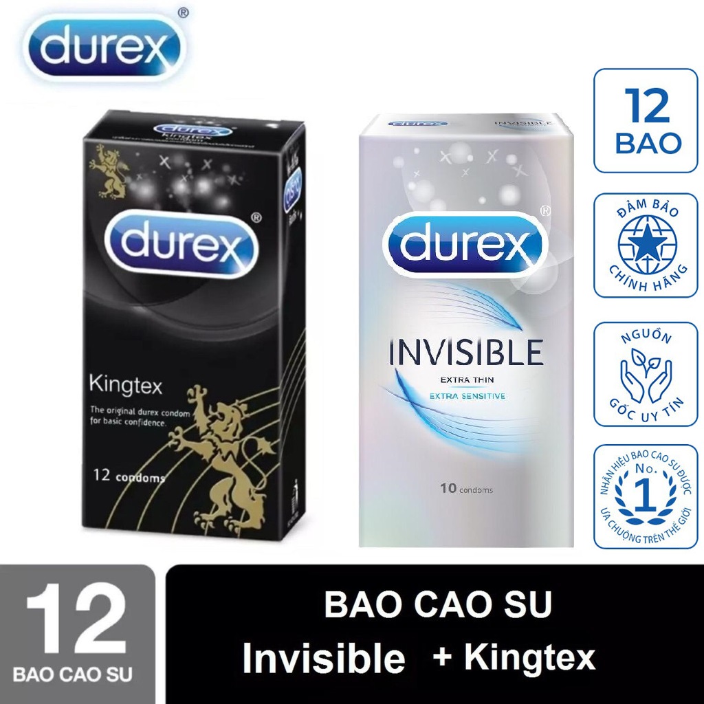 [02 Hộp] Bao Cao Su Durex Kingtex size cỡ nhỏ + Durex Invisible Extra Thin cực siêu mỏng