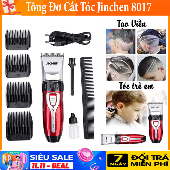Tông đơ cắt tóc, tông đơ, máy cắt tóc, tăng đơ cắt tóc, Jinchen 8017-thiết kế an toàn - đi kèm 4 đầu lược căn độ dài dễ dàng đáp ứng mọi kiểu tóc - vận hành êm ái với nguồn điện từ 100-220v