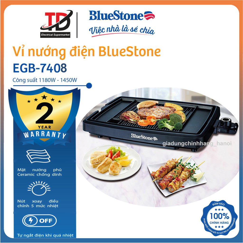  Bếp Nướng Điện Bluestone EGB-7408  1450W  - Phủ Men Ceramic Chống Dính Siêu Bền - Bảo Hành 2 Năm Chính Hãng 
