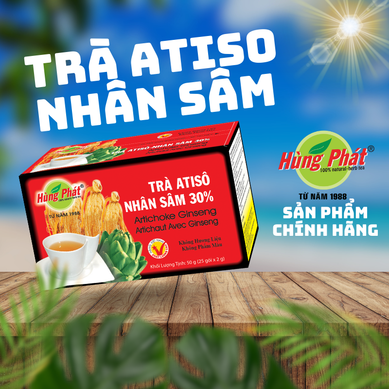 Trà atisô nhân sâm thể hộp 25 gói - thương hiệu hùng phát