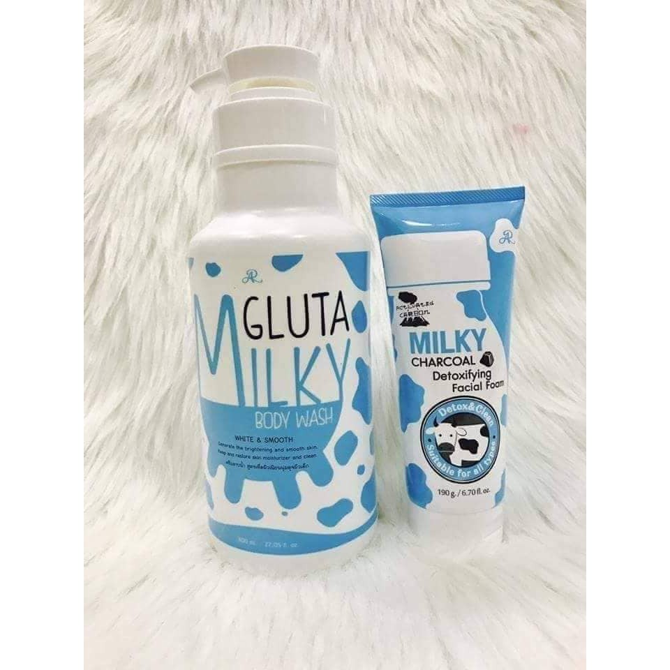 Sữa tắm con bò Gluta Milky Thái Lan 800ml giúp da thêm mềm mại, láng mịn + Tặng sữa rửa mặt 190ml