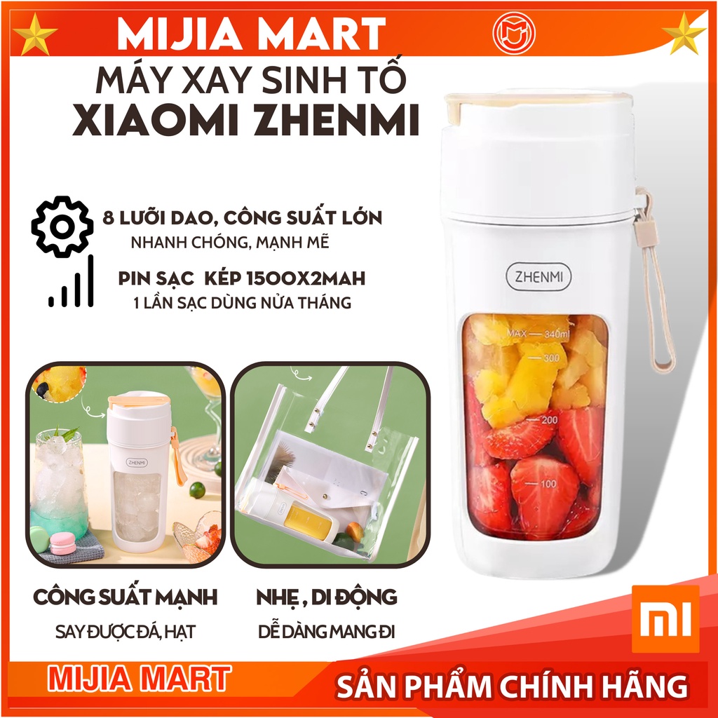 Máy xay sinh tố cầm tay không dây Xiaomi Zhenmi 300ml. Máy xay đa năng pin 1500mah, xay đá, hạt.