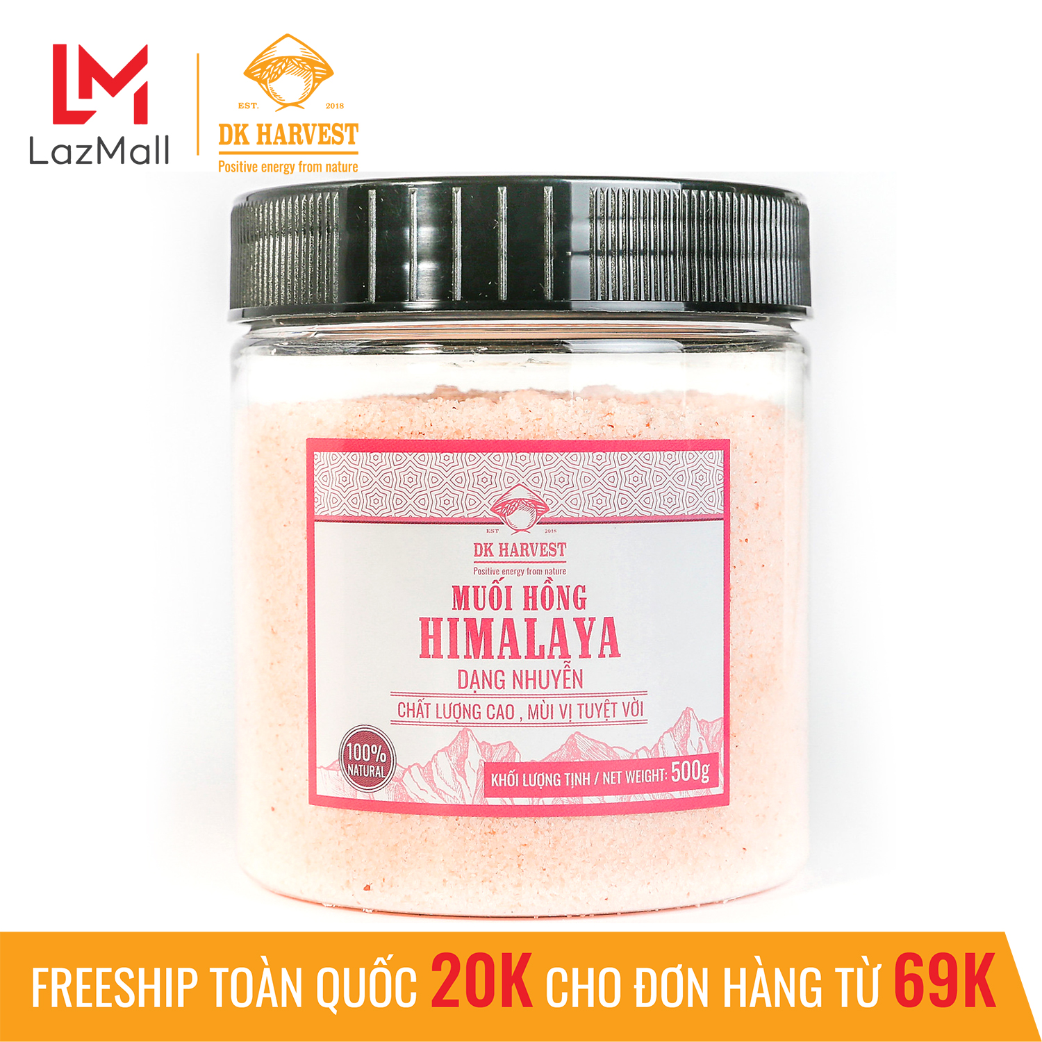 Muối Hồng Himalaya DK Harvest Dạng Hạt và Dạng Nhuyễn - Loại tinh khiết nhất, dùng nấu ăn - Hộp Dạng Nhuyễn 500g