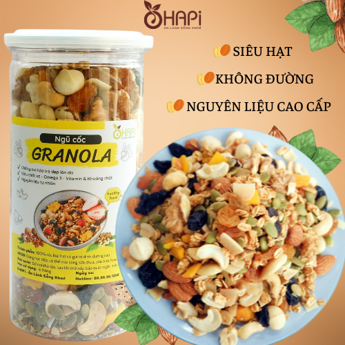 Granola siêu hạt không đường Hạt ngũ cốc dinh dưỡng granola yến mạch ngũ cốc giảm cân ăn kiêng hũ 500g OHAPI
