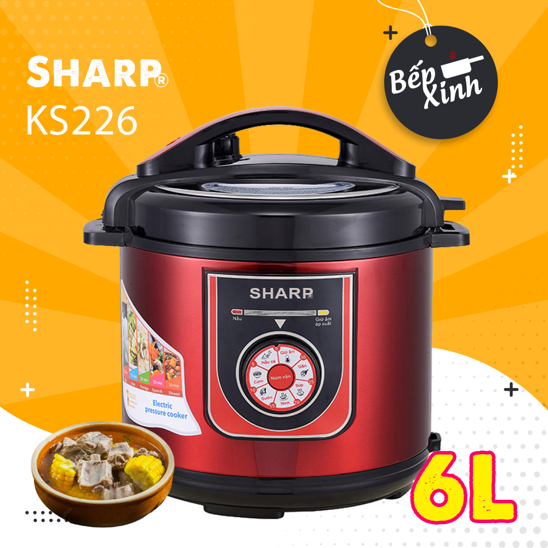 Nồi áp suất sharp ks-226 - dung tích 6 lít - công nghệ khóa áp suất - nồi áp suất điện sharp - nồi nấu châm - nồi ninh