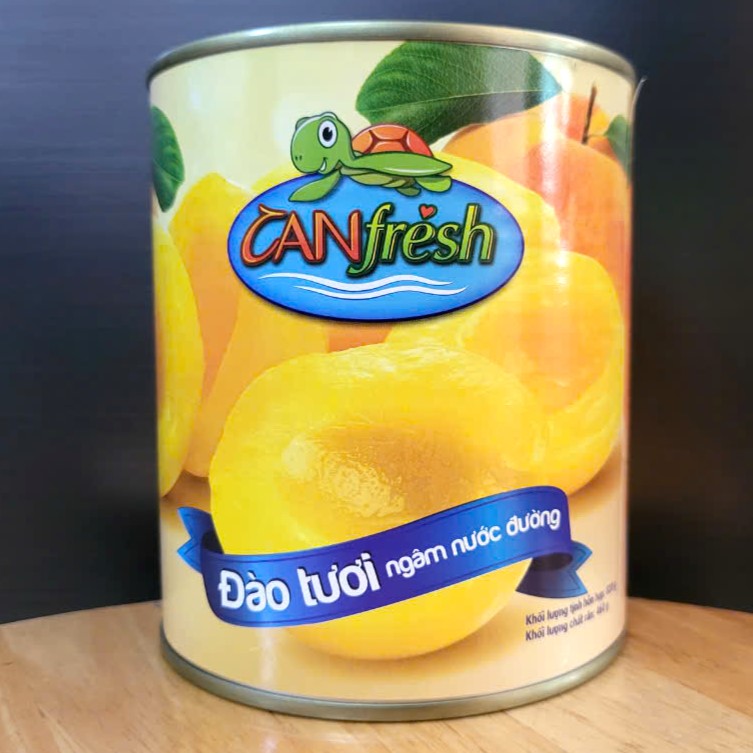 CANFRESH - Lon 820g - ĐÀO TƯƠI NGÂM NƯỚC ĐƯỜNG / TRUNG QUỐC / Peach Halves in Syrup