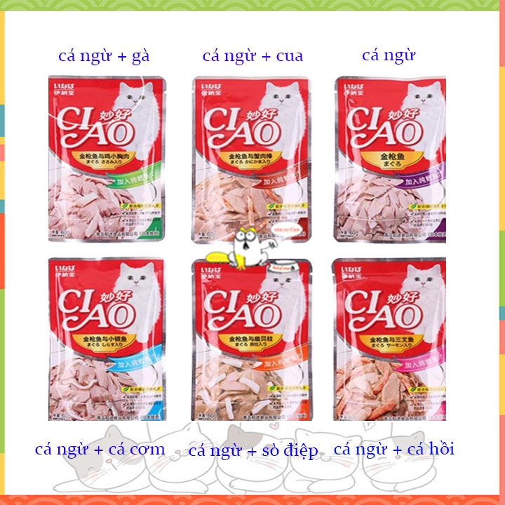 Combo 6 gói pate ciao cho mèo 60g - nhà mèo cam
