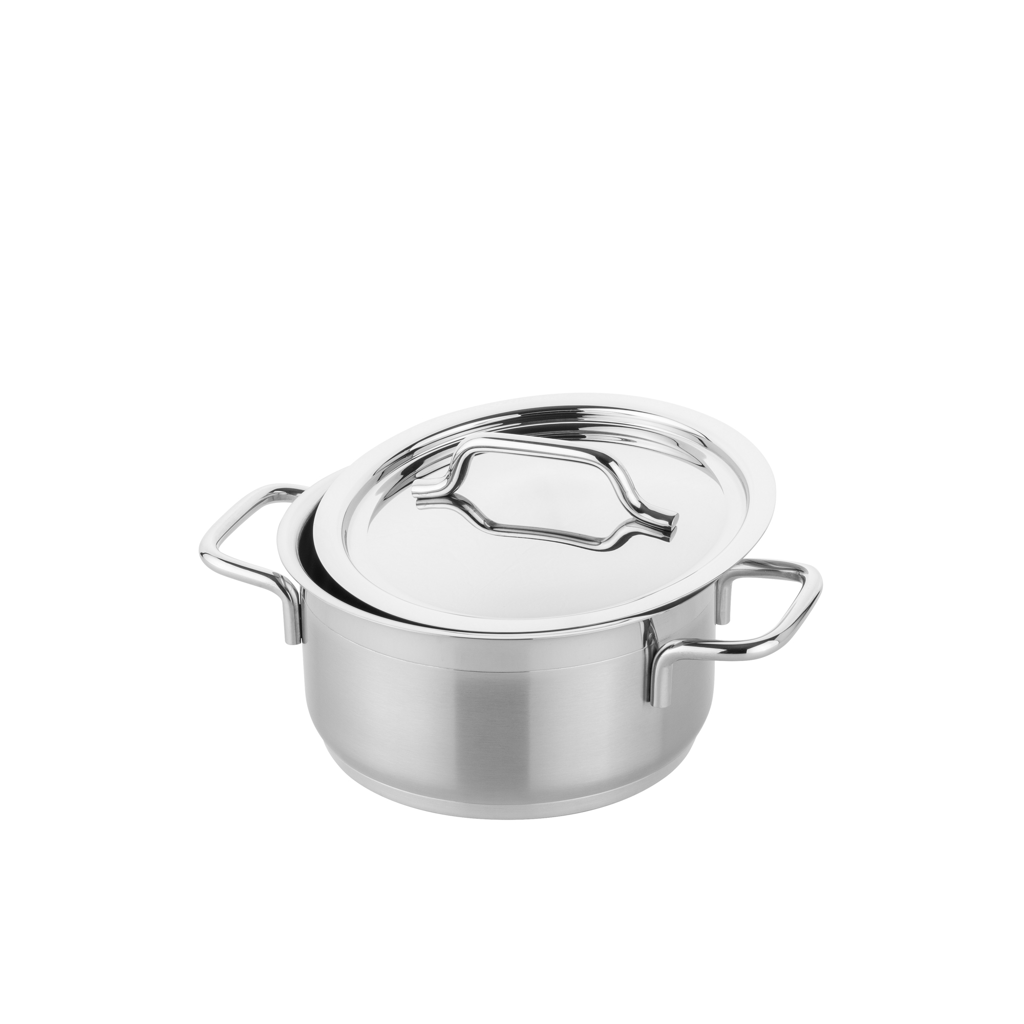 Nồi cao cấp inox 304 , Thương hiệu Berndorf Sandrik , nồi 3 lớp đáy công nghệ Capsule, thân 2 lớp , thân thấp có nắp 16x8.0cm - Low Casserole 1.5L with lid