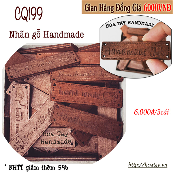 Nhãn gỗ handmade cq199 -hoa tay handmade