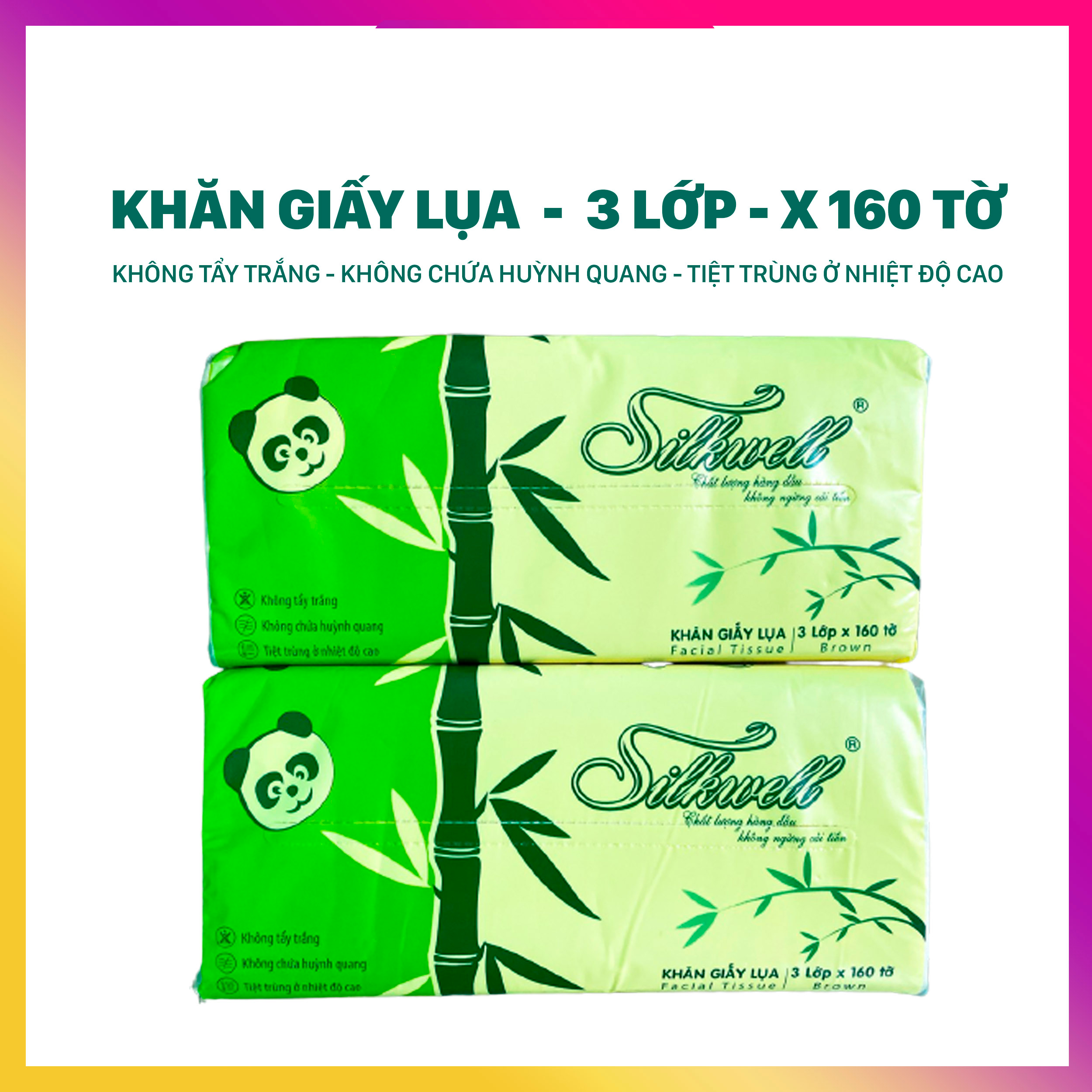 Khăn giấy lụa GẤU TRÚC 3 lớp 160 tờ SILKWELL không tẩy