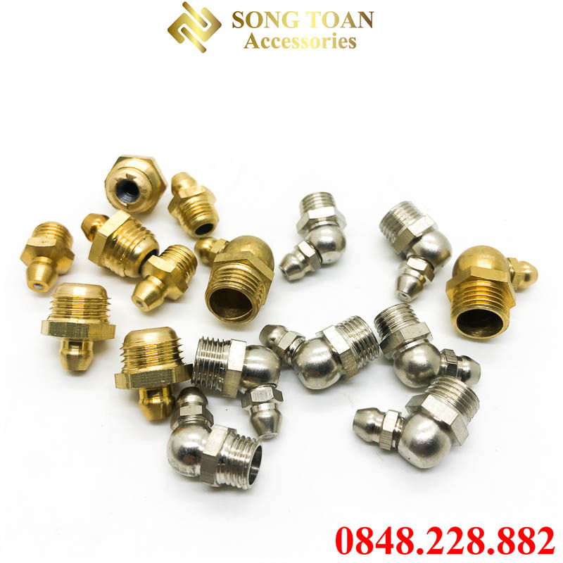 Vú bơm mỡ, đầu vú mỡ đồng thau m6 m8 m10 m12 - thẳng và cong