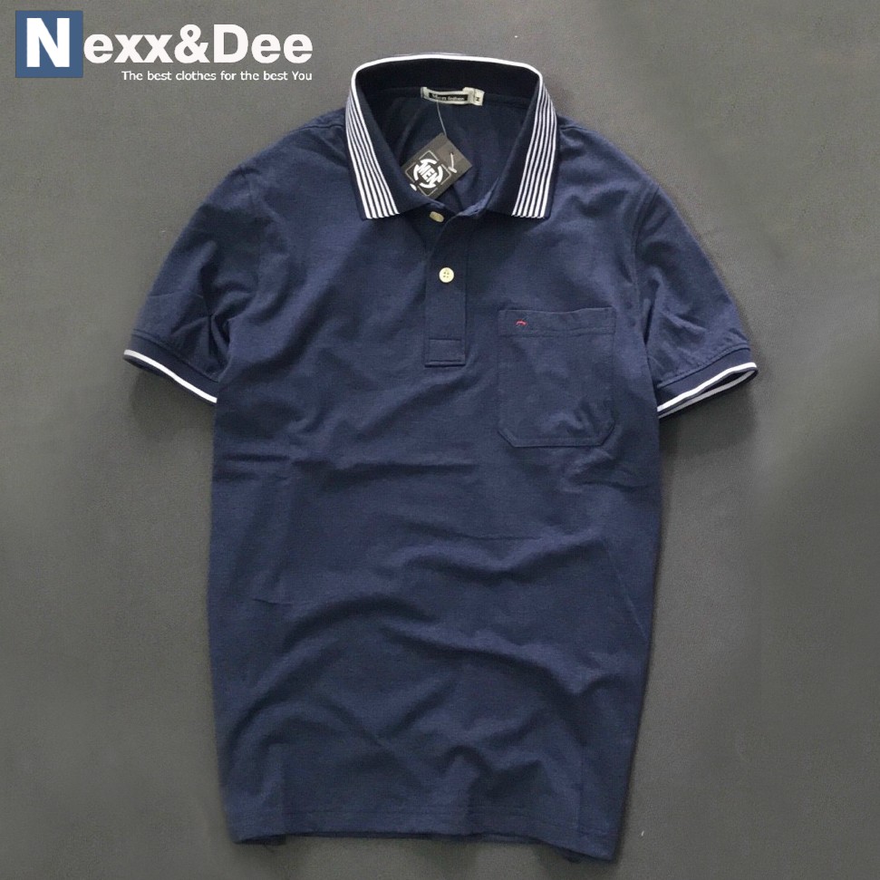 Áo thun polo nam cá sấu có túi trung niên có cổ bẻ kẻ sọc ngang ở cổ Nexx&Dee PL05