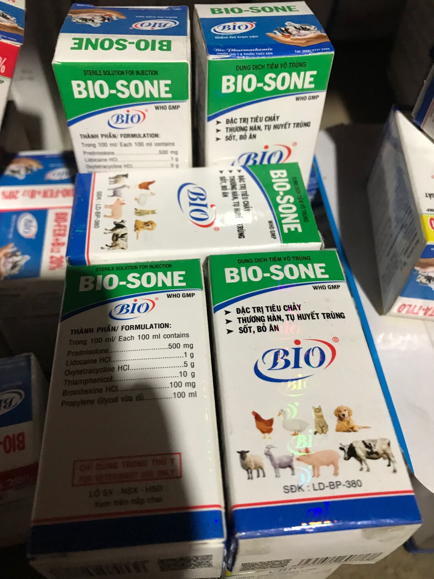 Bio sone tiêu chảy, thương hàn, tụ huyết trùng, sốt bỏ ăn cho chó mèo gà đá gia súc gia cầm